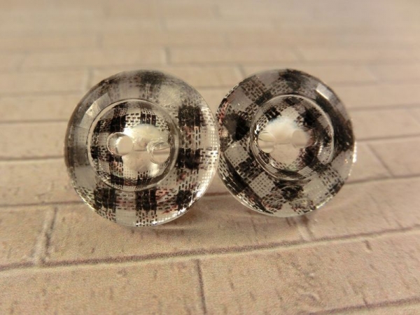 Karo Muster Knopf Ohrstecker Button schwarz weiß